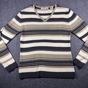 Vintage 90s Bugle Boy Collection for Her Striped V Neck Sweater Size Medium
